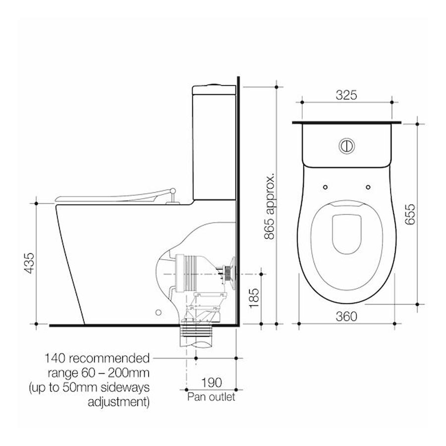 Caroma Care 660 Ambulant Cleanflush Easy Height (Bottom Inlet) Suite with Single Flap Seat Anthracite Grey - with GermGard® 846913AG_SPEC