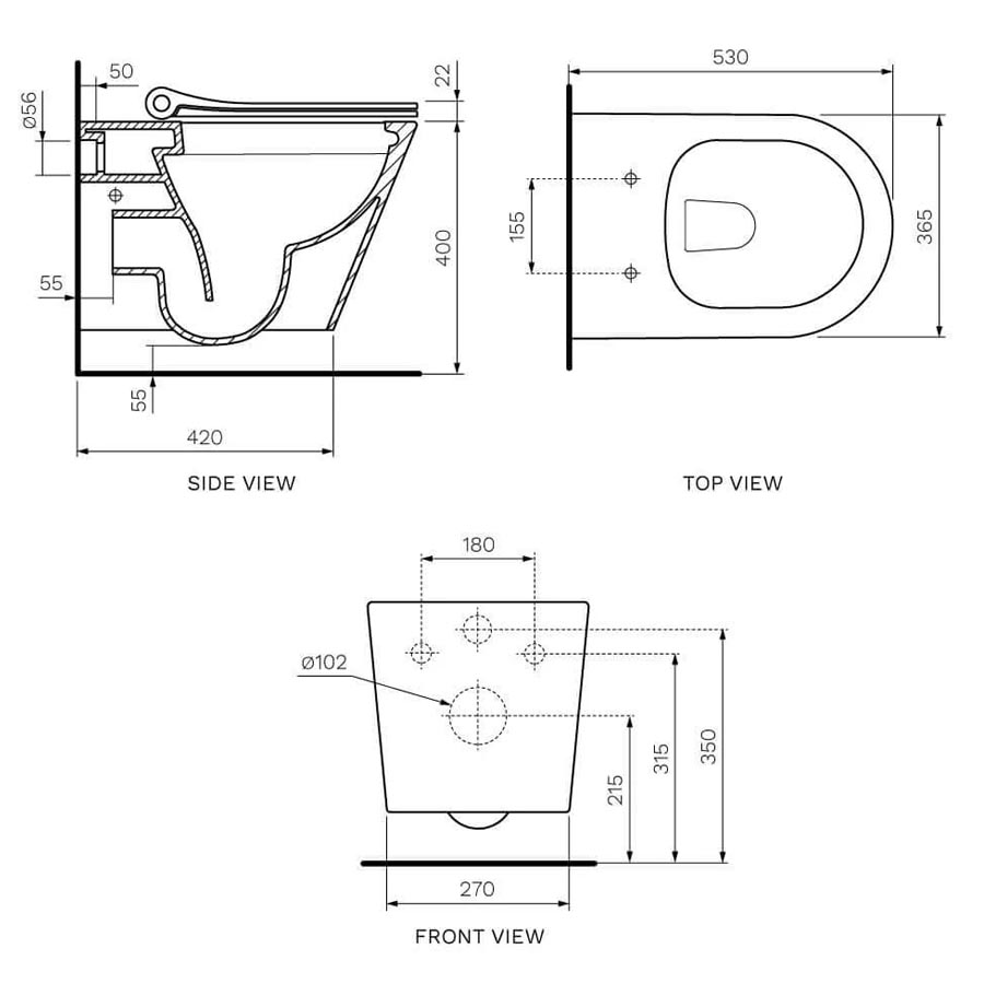 Parisi Linfa Wall Hung Toilet Pan Rimless (Including Pressalit Seat) PN78P_SPEC
