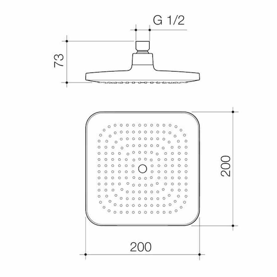 Caroma Luna Overhead Shower Head Only, Square_SPEC