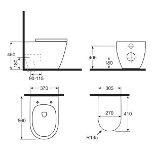 Argent Grace HygienicFlush Wall Faced Toilet, Pan & Seat Only, Universal S & P Trap 8H16901S4B_IMG2