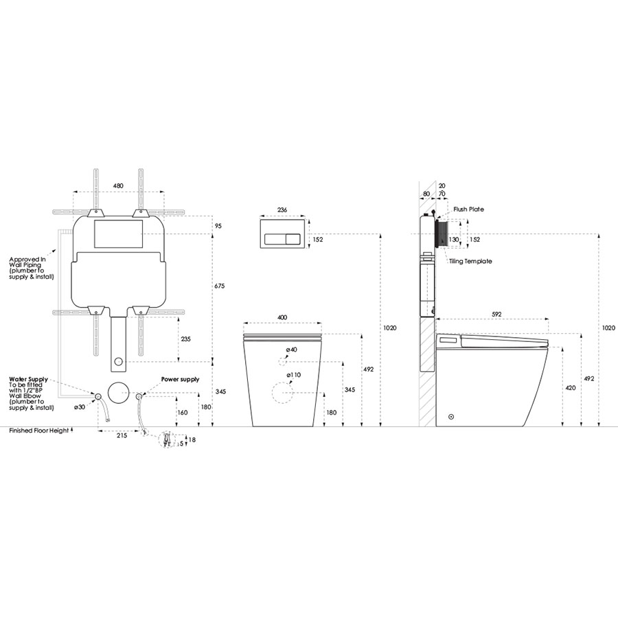 Argent Evo Wall Faced Smart Toilet System AF42IN38WB_specifications