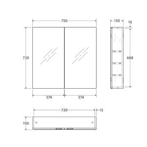 Fienza Pencil Edge 750 Mirror Cabinet PSH750_SPEC