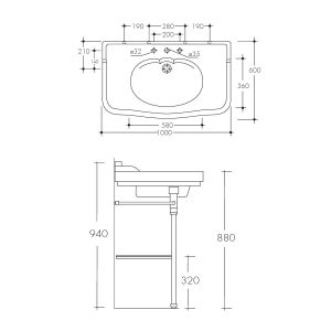 Studio Bagno Impero 100 Console Basin 1 Taphole IMP100CON1_IMG3