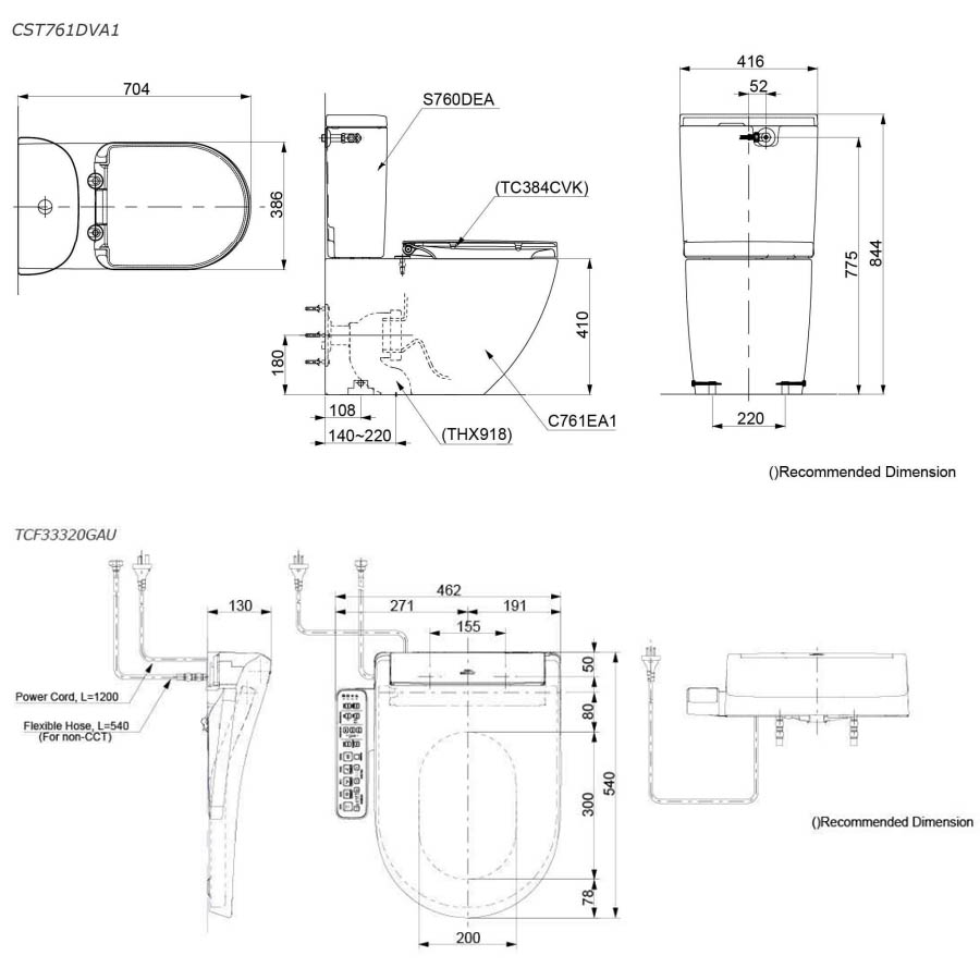 Toto Basic+ Back to Wall Close Coupled Toilet with S2 Washlet CST761DVA1_TCF33320GAU_IMG2